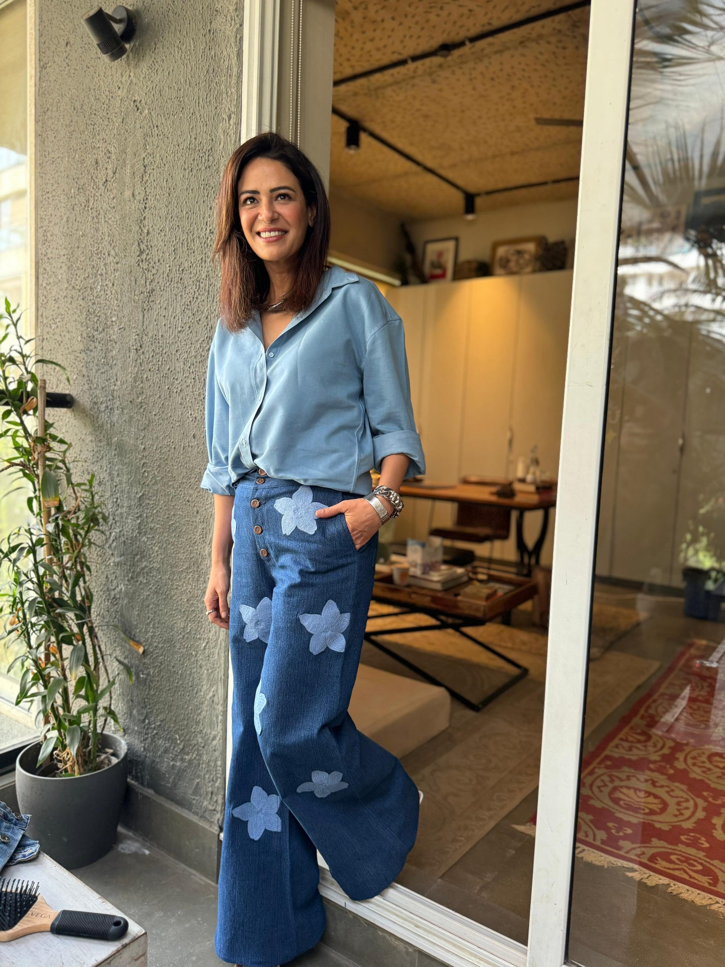 Floweret Denim Pants and Cloud Shirt