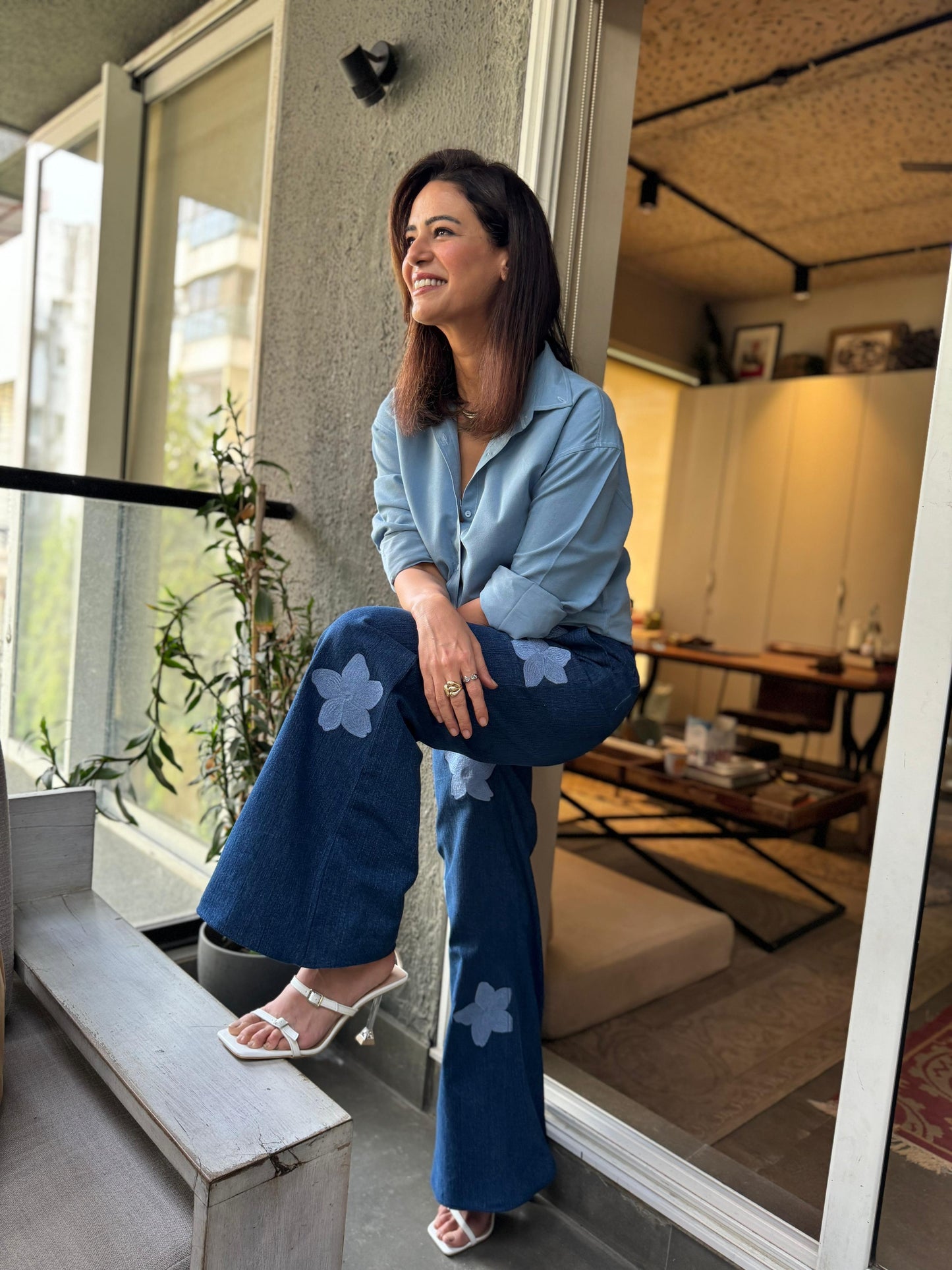 Floweret Denim Pants and Cloud Shirt
